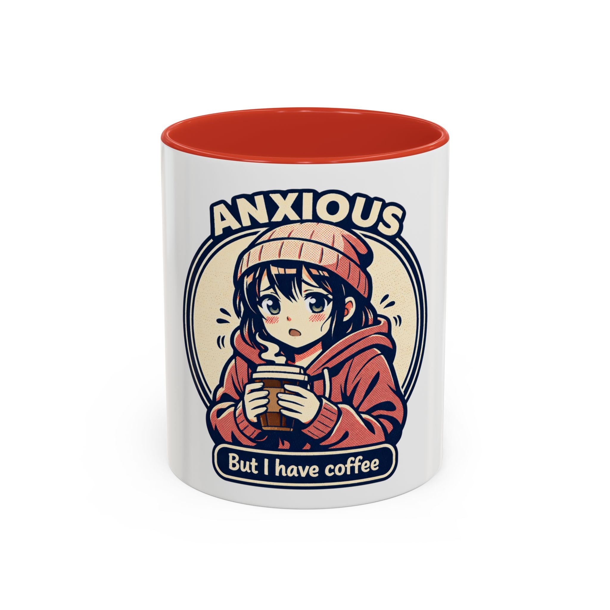 Coffee Mug — 'Anxious But I Have Coffee' Cute Anime Comfort Mug