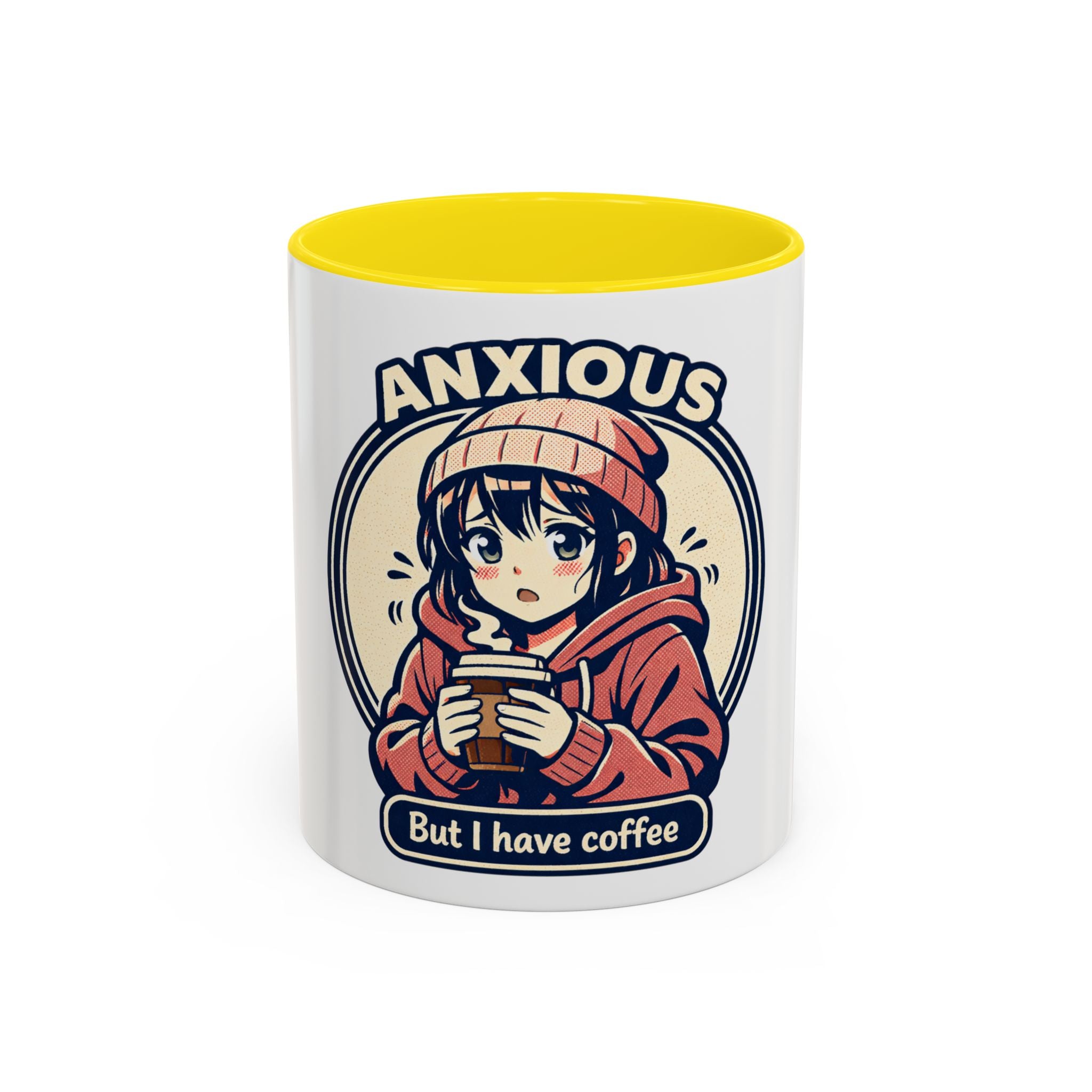 Coffee Mug — 'Anxious But I Have Coffee' Cute Anime Comfort Mug