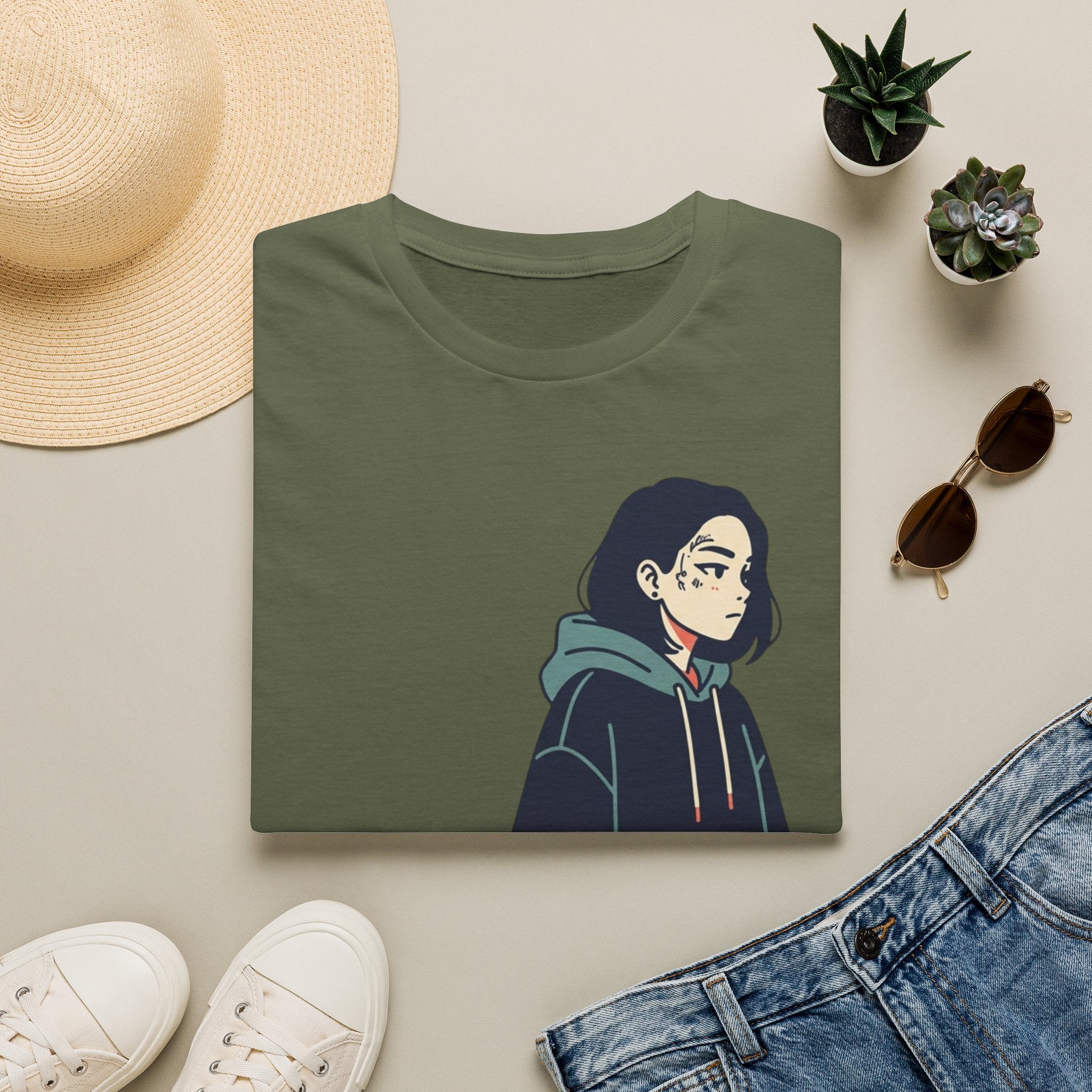 T‑Shirt — Moody Anime Girl Hoodie Illustration Tee