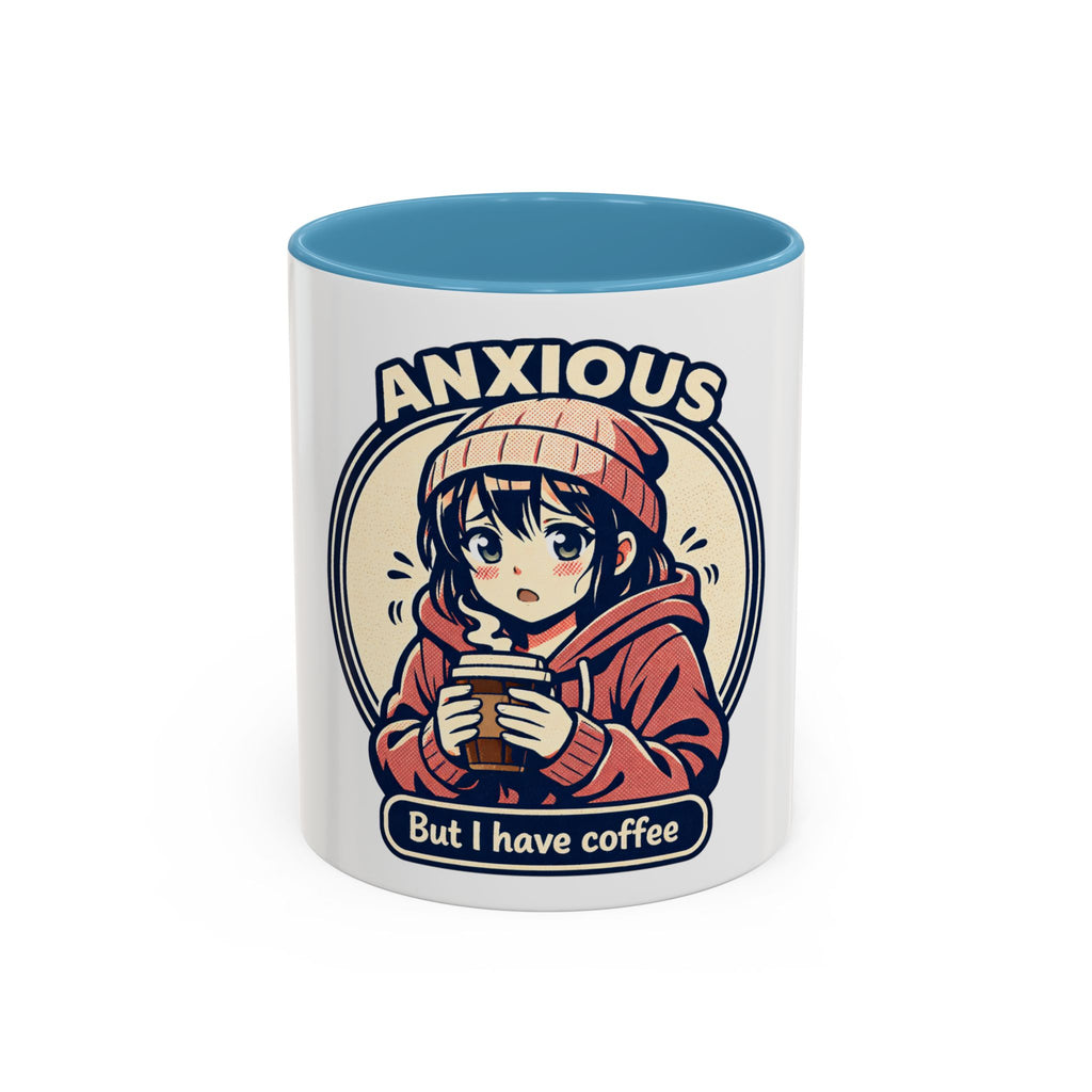 Coffee Mug — 'Anxious But I Have Coffee' Cute Anime Comfort Mug