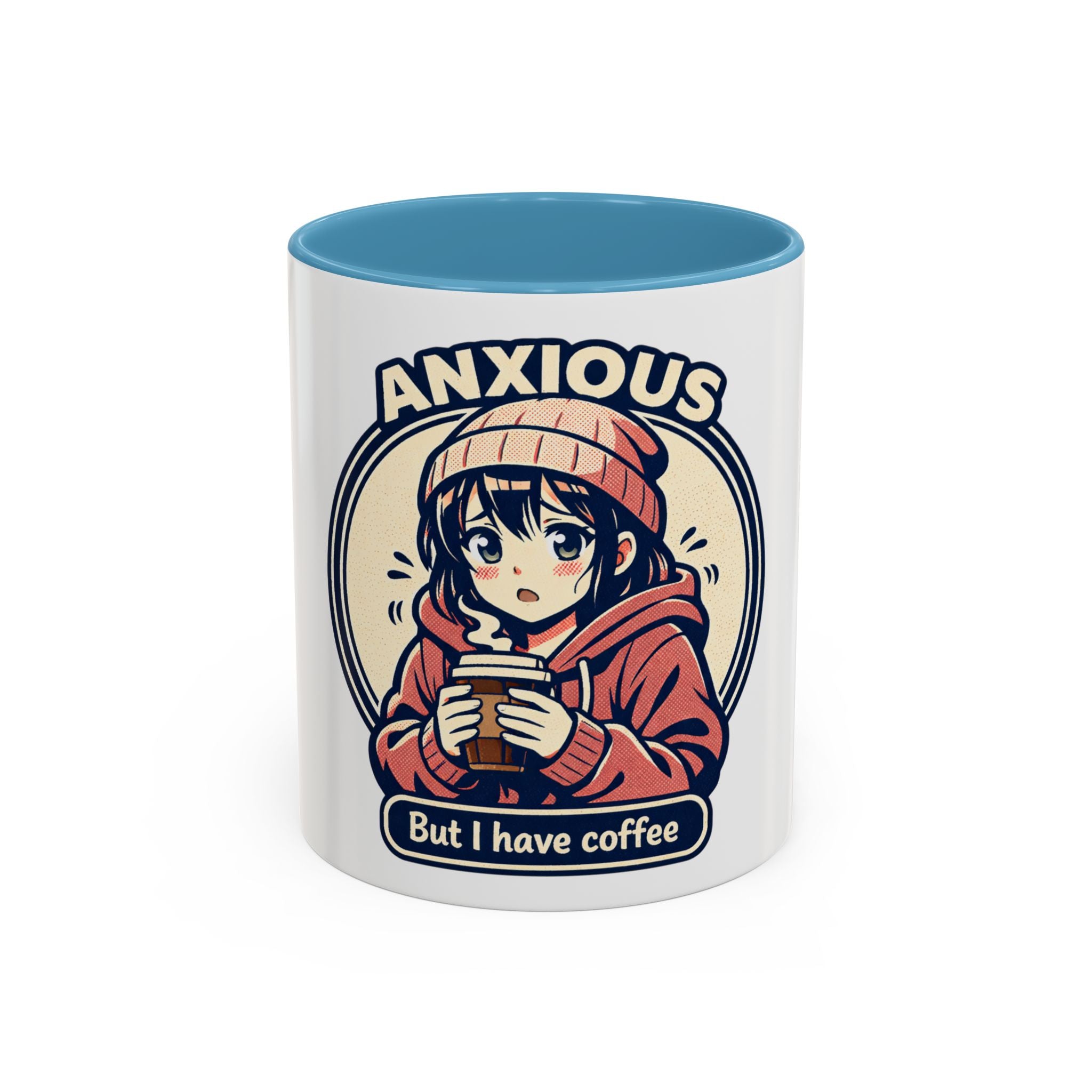 Coffee Mug — 'Anxious But I Have Coffee' Cute Anime Comfort Mug