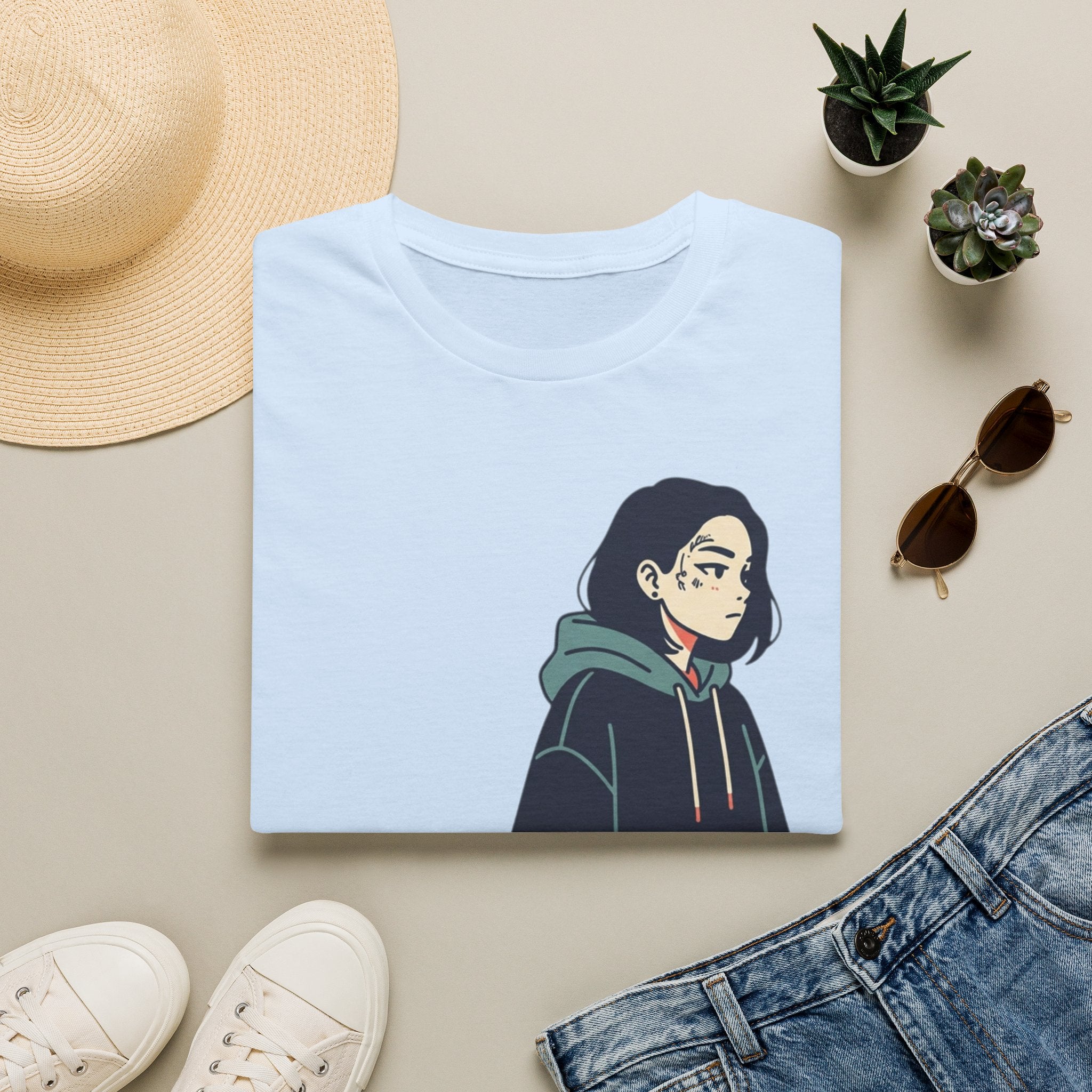 T‑Shirt — Moody Anime Girl Hoodie Illustration Tee
