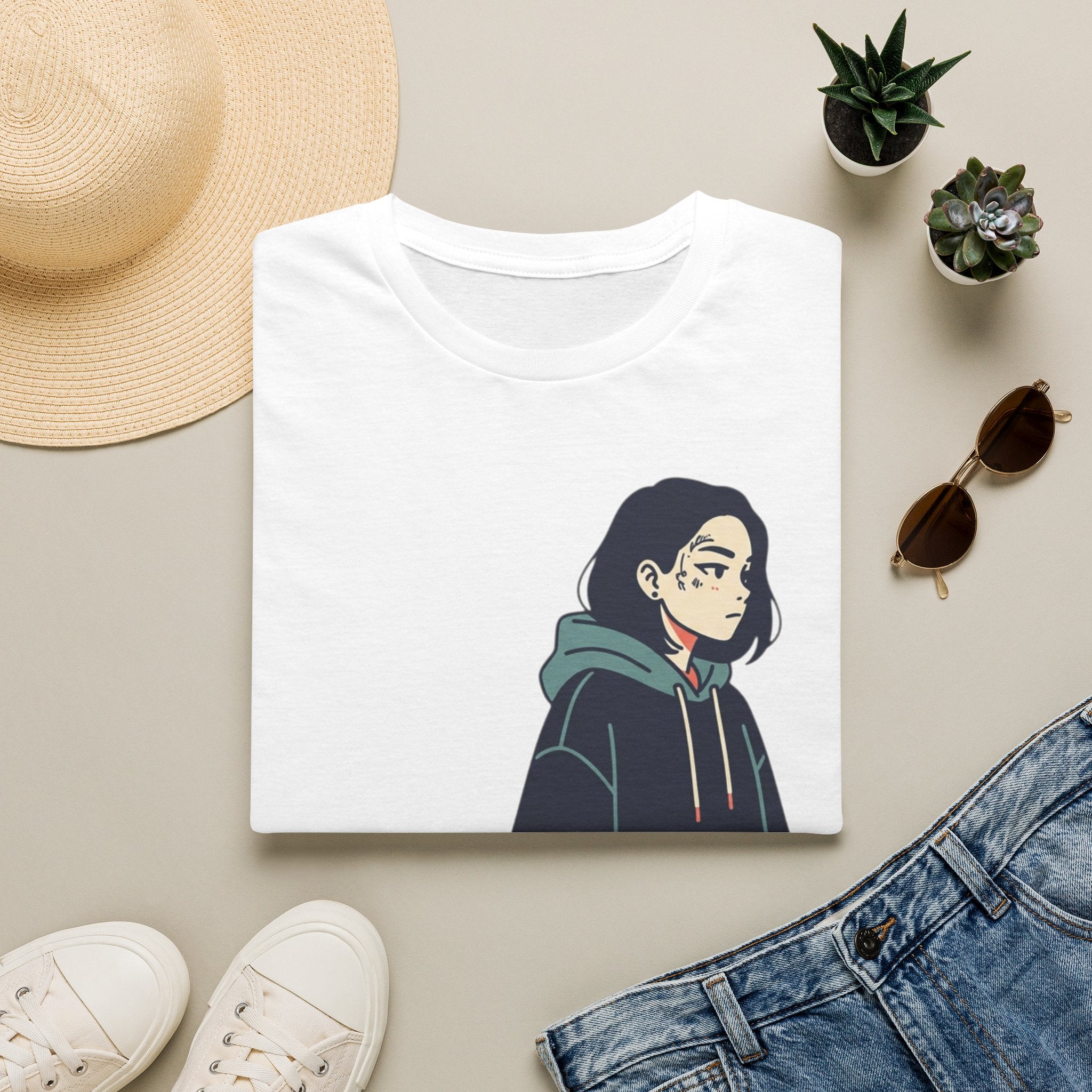 T‑Shirt — Moody Anime Girl Hoodie Illustration Tee