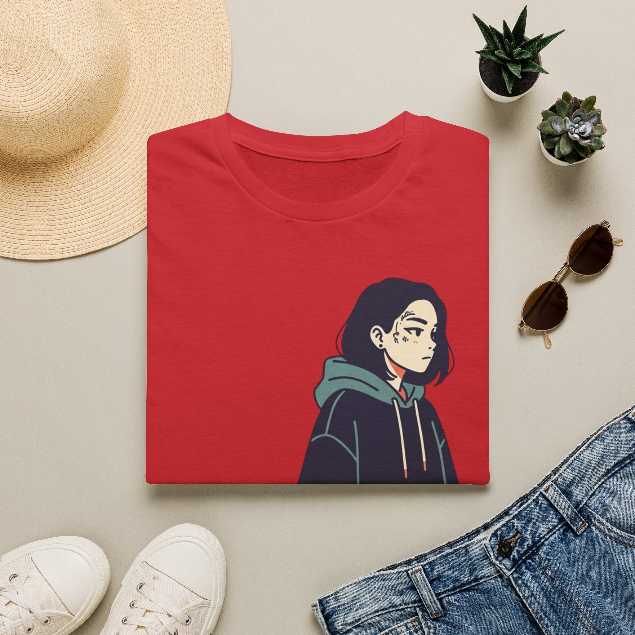 T‑Shirt — Moody Anime Girl Hoodie Illustration Tee
