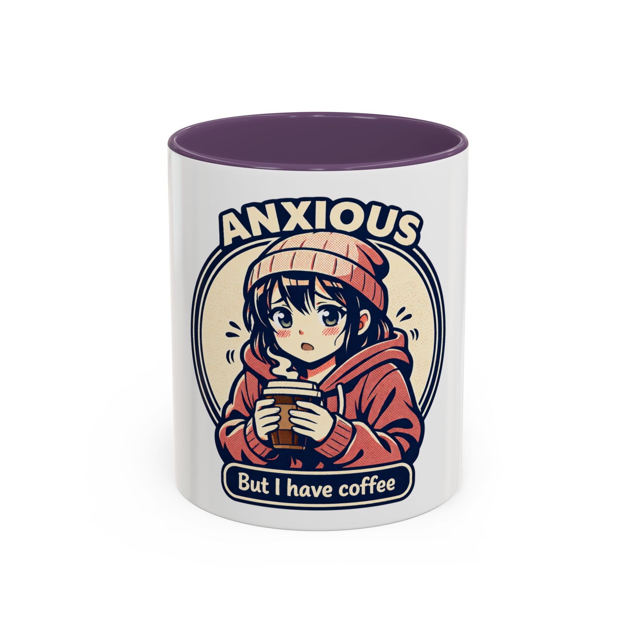 Coffee Mug — 'Anxious But I Have Coffee' Cute Anime Comfort Mug