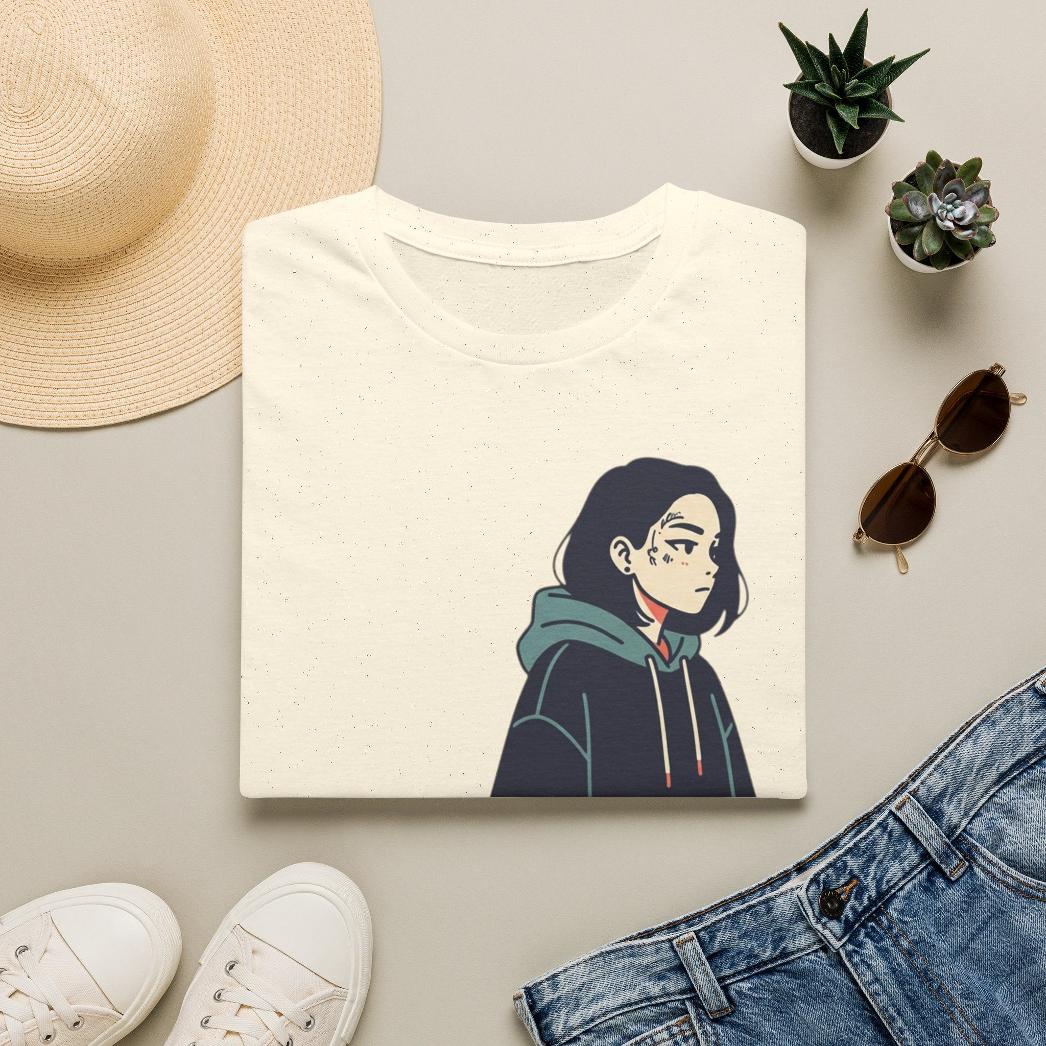 T‑Shirt — Moody Anime Girl Hoodie Illustration Tee